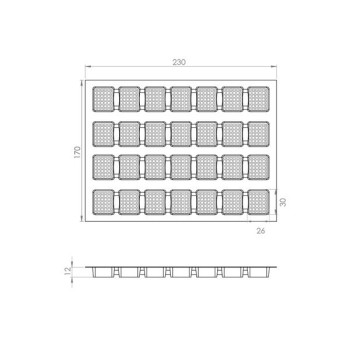 Alvéole 4x7 rectangles Médians - 230x170 H12mm - APET NOIR 200µ