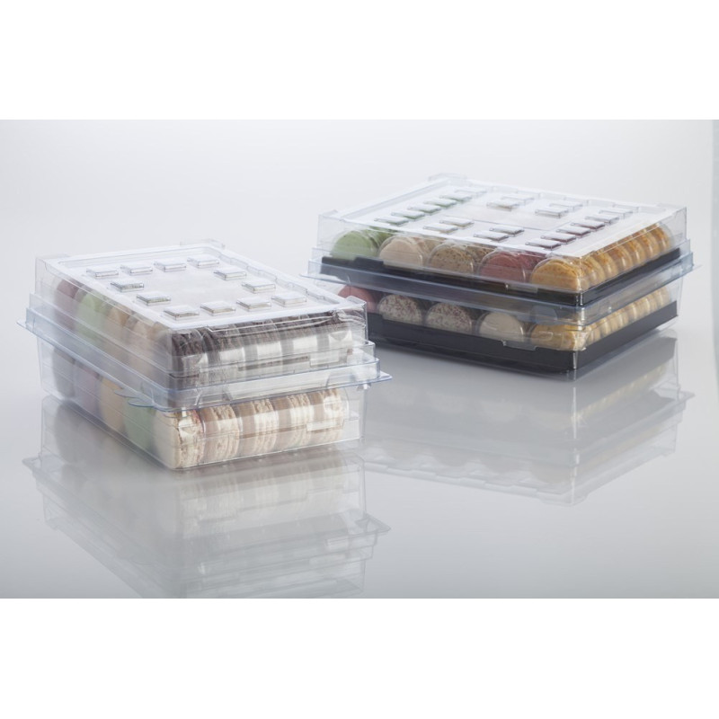 Boite stockage 64 macarons + 8 alvéoles 16 macarons Blanc et Cristal