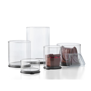 TUBO PVC CRISTAL DIAM.130 X HAUT.150 MM/BR + SOCLE PET NOIR 800µ