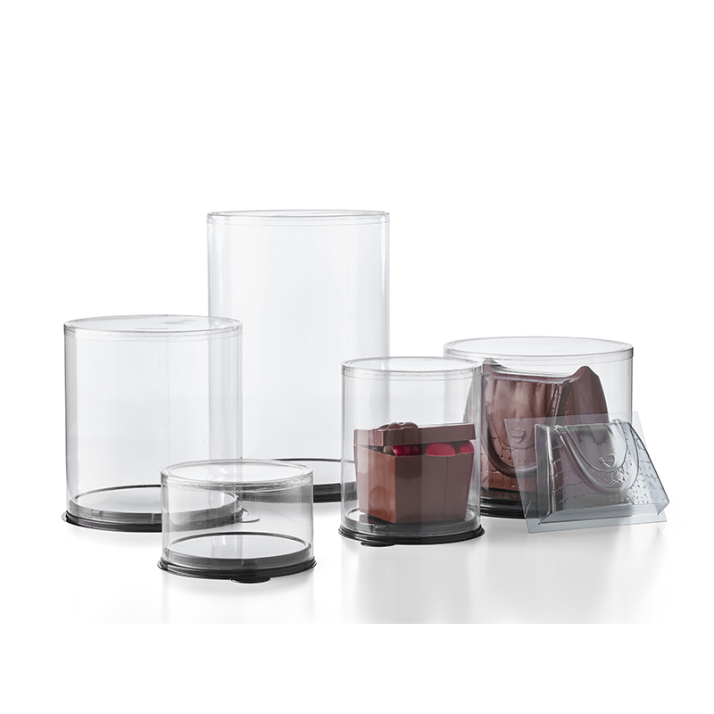 TUBO PVC CRISTAL DIAM.130 X HAUT.150 MM/BR + SOCLE PET NOIR 800µ